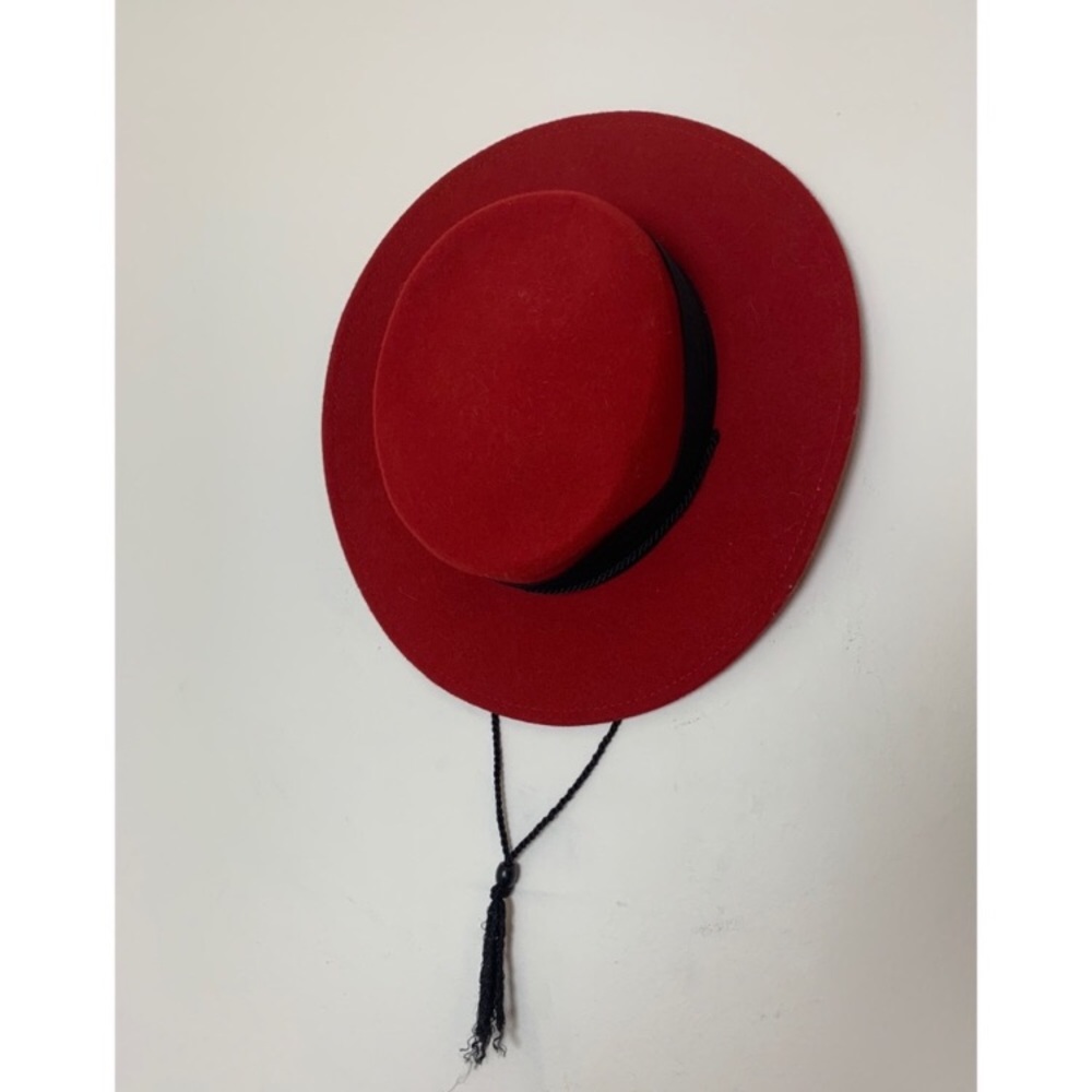 Vintage Red Wide Brimmed Hat with Black Ribbon